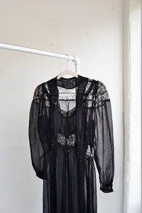 Black Silk Chiffon Slip and Robe Set